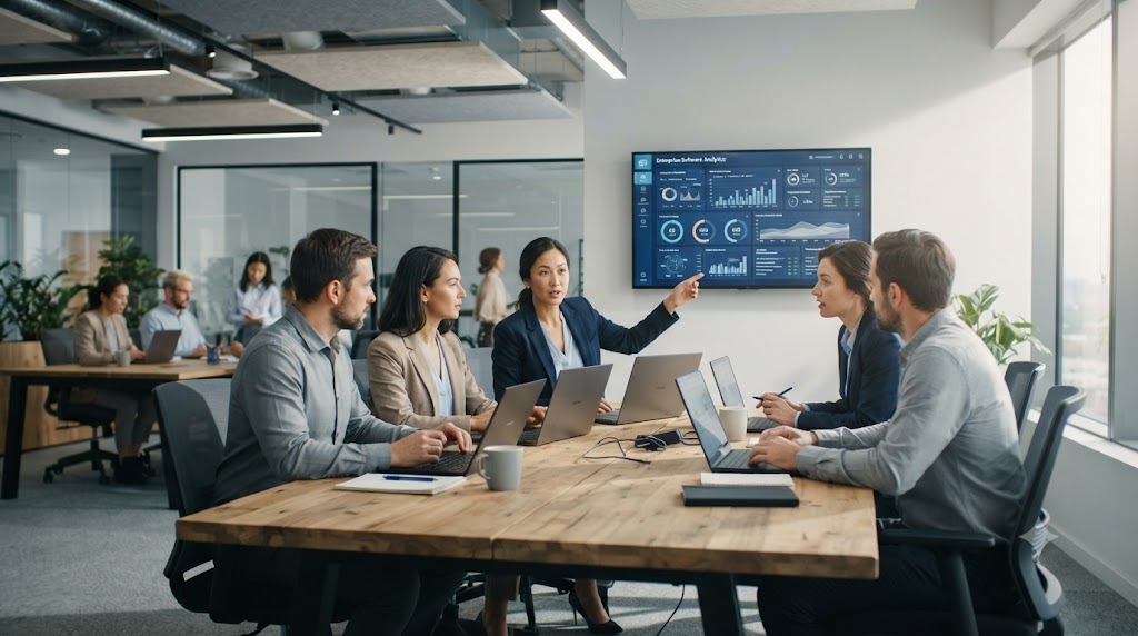 Zoho और Enterprise Software उद्योग से जुड़ा प्रतिनिधि कॉर्पोरेट कार्यस्थल