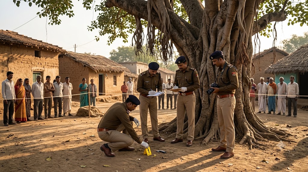 मुरैना में वायरल मारपीट मामले की जांच करती पुलिस